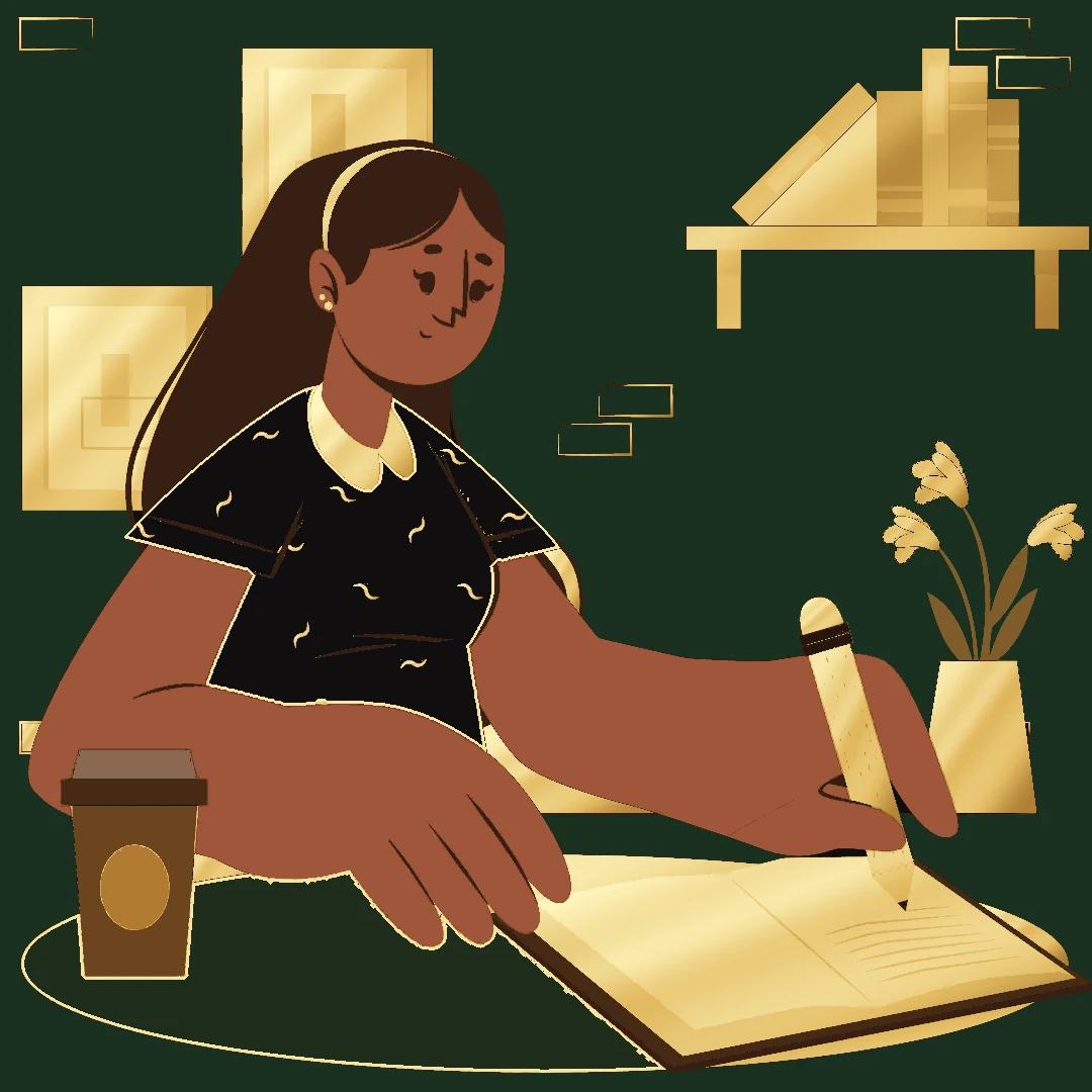 An author writing her book